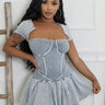 Ribbed Fitted Flare Mini Dress (Cement) front view showing mini dress silhouette