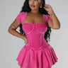 Ribbed Fitted Flare Mini Dress (Fuchsia) front view showing mini dress silhouette