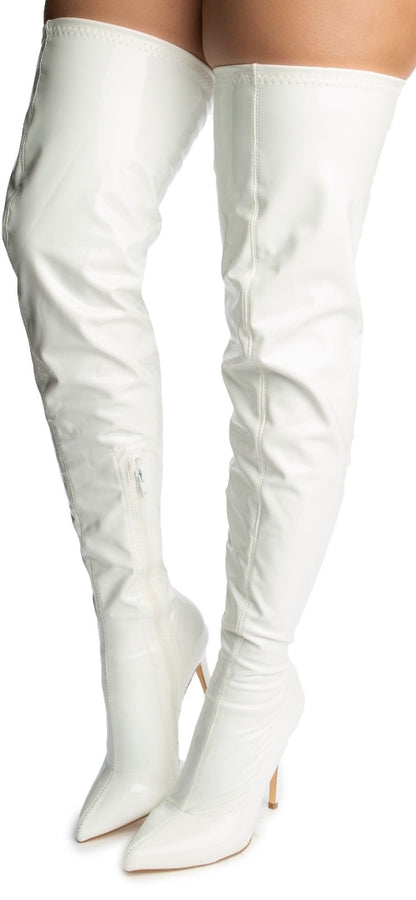 Gisele Pointed Toe Over The Knee Boots (White)