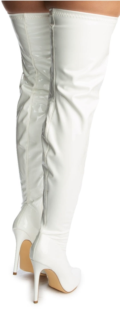 Gisele Pointed Toe Over The Knee Boots (White)