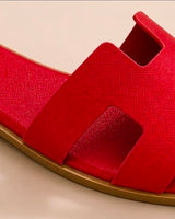 Moonlight Chic Silver Slide Sandals with Metallic H Cut-Out