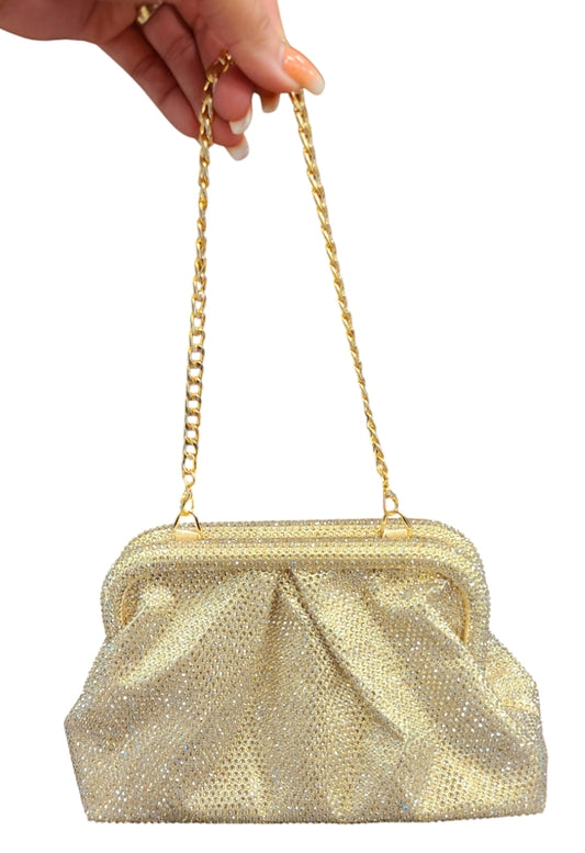 Rhinestone Rain Clutch (Light-Gold)