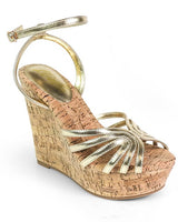 Rhona Cork Platform Wedge Sandals Gold