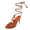 Assa Lace-Up Beaded Heels Tan
