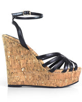 Rhona Cork Platform Wedge Sandals Black
