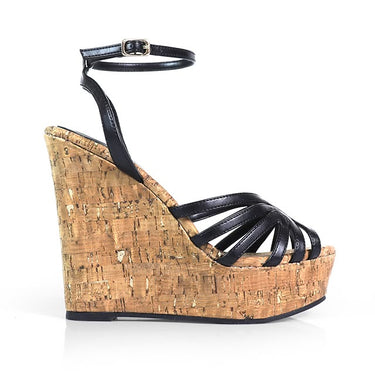 Rhona Cork Platform Wedge Sandals Black