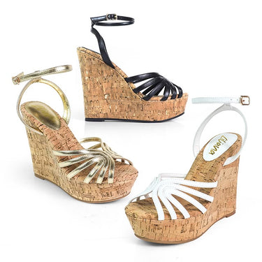 Rhona Cork Platform Wedge Sandals Gold
