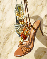 Assa Lace-Up Beaded Heels Tan