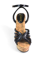 Rhona Cork Platform Wedge Sandals Black