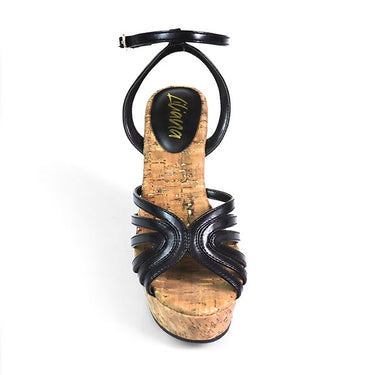 Rhona Cork Platform Wedge Sandals Black