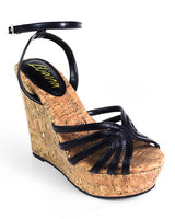 Rhona Cork Platform Wedge Sandals Black