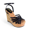 Rhona Cork Platform Wedge Sandals Black