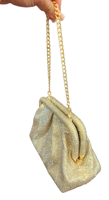 Rhinestone Rain Clutch (Light-Gold)