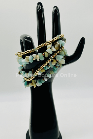 Rocio Mix Beaded Amazonite Bracelet (Green Gold) - Palazzo Couture Online