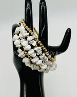 Rocio Mix  Beaded Bracelet (White & Gold) - women's statement jewelry