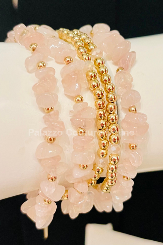 Rocio Mix Beaded Quartz Bracelet (Pink & Gold)