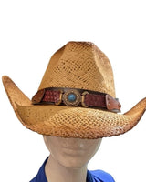 Desert Trail Straw Cowboy Hat with Turquoise Detail - view 2