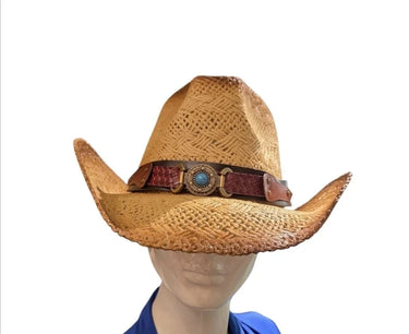 Desert Trail Straw Cowboy Hat with Turquoise Detail - view 2