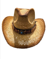 Desert Trail Straw Cowboy Hat with Turquoise Detail - front view