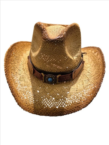 Desert Trail Straw Cowboy Hat with Turquoise Detail - front view