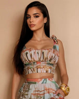 Roman Muse Scenic Skirt Set - Brown - Palazzo Couture Online