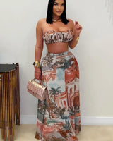 Roman Muse Scenic Skirt Set - Brown - Palazzo Couture Online