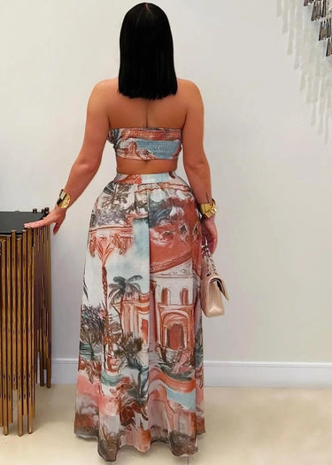 Roman Muse Scenic Skirt Set - Brown - Palazzo Couture Online