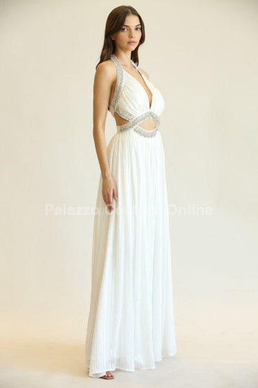 Romance In Paris Maxi Dress (White) - Palazzo Couture Online