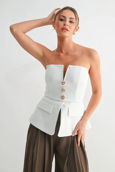 Romantic Edge Peplum Bustier - women's sleeveless top
