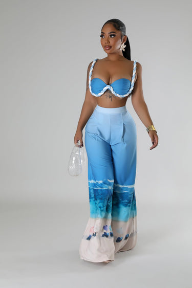 Romantic Getaway Pant Set - Blue - Palazzo Couture Online