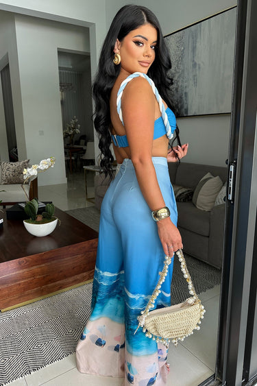 Romantic Getaway Pant Set - Blue - Palazzo Couture Online