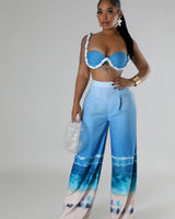 Romantic Getaway Pant Set - Blue showing coordinated top and pants construction