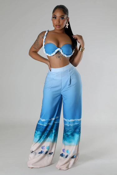 Romantic Getaway Pant Set - Blue front view showing complete two piece pant set