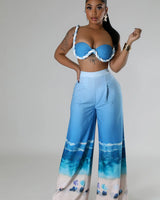 Romantic Getaway Pant Set - Blue side view showing pants silhouette and fit
