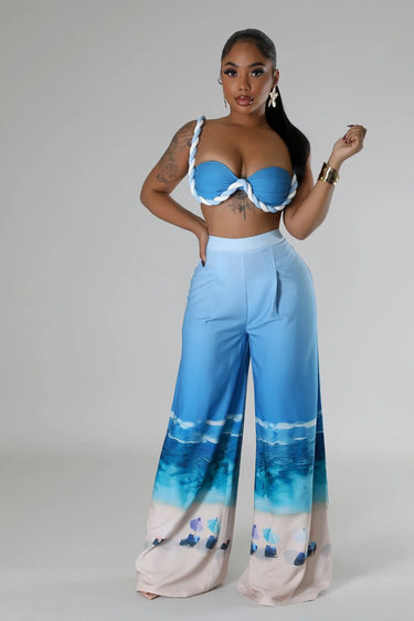 Romantic Getaway Pant Set - Blue side view showing pants silhouette and fit