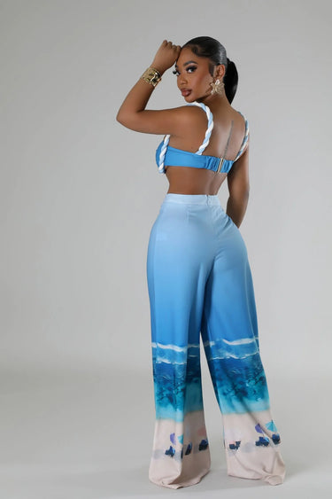 Elegant Blue matching two piece pant set styled for going out