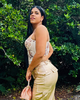 Rosé Bloom Mesh Corset Top - Palazzo Couture Online