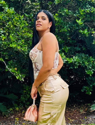 Rosé Bloom Mesh Corset Top - Palazzo Couture Online