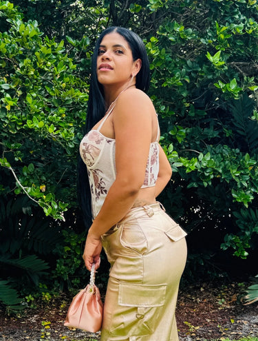 Rosé Bloom Mesh Corset Top with Floral Detail - view 2