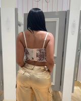 Rosé Bloom Mesh Corset Top with Floral Detail - view 3