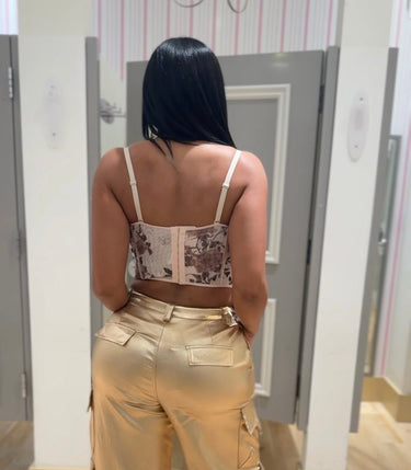 Rosé Bloom Mesh Corset Top - Palazzo Couture Online