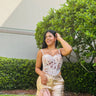 Rosé Bloom Mesh Corset Top with Floral Detail - front view
