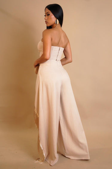 Rose Fringe Cut - Out Pant Set - Natural - Palazzo Couture Online