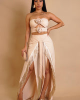 Rose Fringe Cut - Out Pant Set - Natural - Palazzo Couture Online