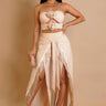 Rose Fringe Cut-Out Pant Set - Natural front view showing complete two piece pant set