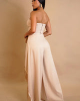 Rose Fringe Cut-Out Pant Set - Natural close up of matching top design and fabric detail