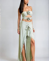 Rose Fringe Cut - Out Pant Set - Sage - Palazzo Couture Online