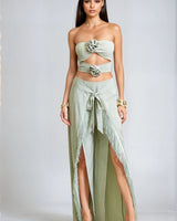Rose Fringe Cut - Out Pant Set - Sage - Palazzo Couture Online