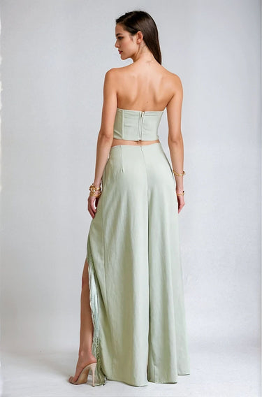 Rose Fringe Cut - Out Pant Set - Sage - Palazzo Couture Online