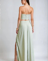 Rose Fringe Cut-Out Pant Set - Sage side view showing pants silhouette and fit